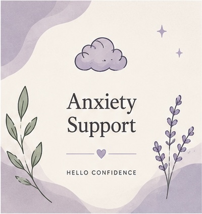 Anxiety Support—an illustrated lavender cloud framed by botanical branches