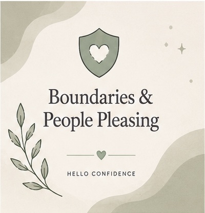 Boundaries and People Pleasing—illustrated protective shield with a heart and botanical branch