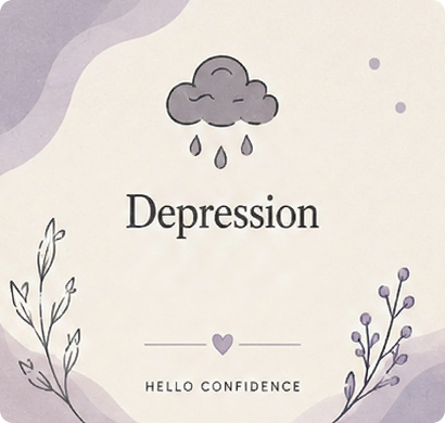 Depression—illustrated rain cloud and lavender botanical branches