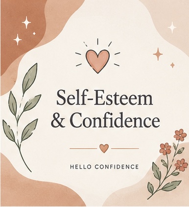 Self-Esteem and Confidence—illustrated heart, flowers, and botanical branch